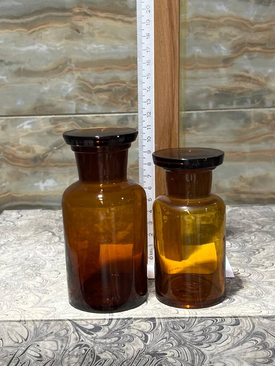 Vintage Amber Renkli Eczacı Şişeleri İki Boy Set 11,9cm AOB8840 - 2