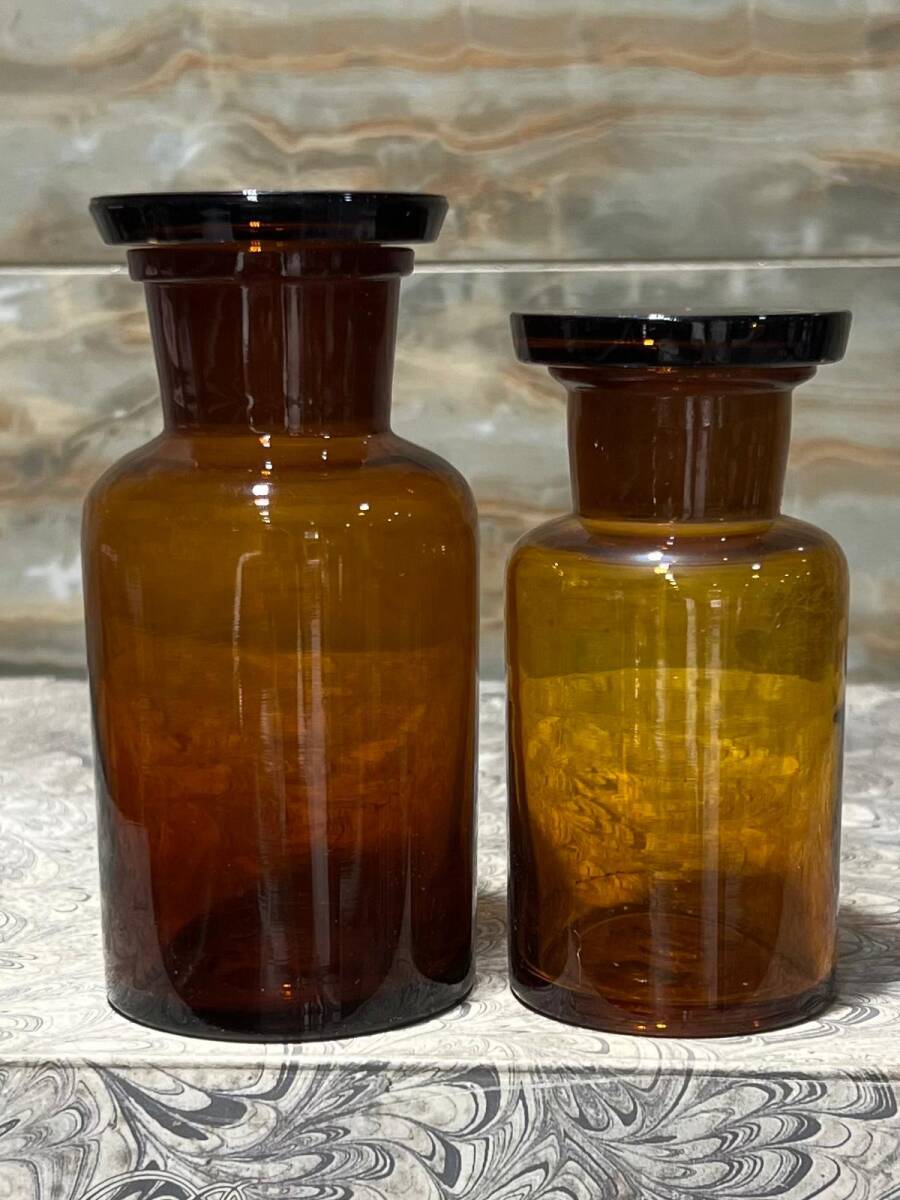 Vintage Amber Renkli Eczacı Şişeleri İki Boy Set 11,9cm AOB8840 - 3