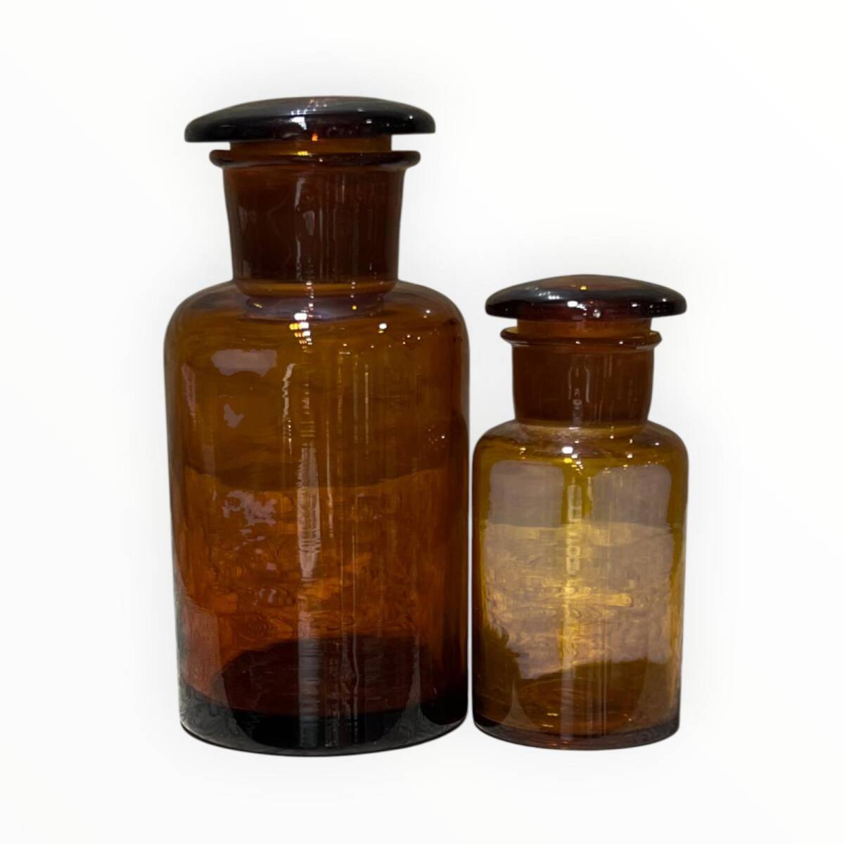 Vintage Amber Renkli Eczacı Şişeleri İki Boy Set 13,9cm AOB8839 - 1