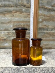 Vintage Amber Renkli Eczacı Şişeleri İki Boy Set 13,9cm AOB8839 - 2