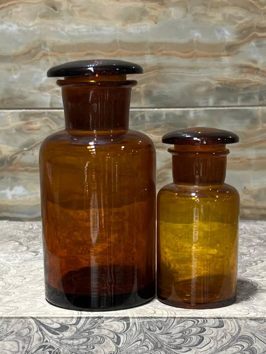 Vintage Amber Renkli Eczacı Şişeleri İki Boy Set 13,9cm AOB8839 - 3