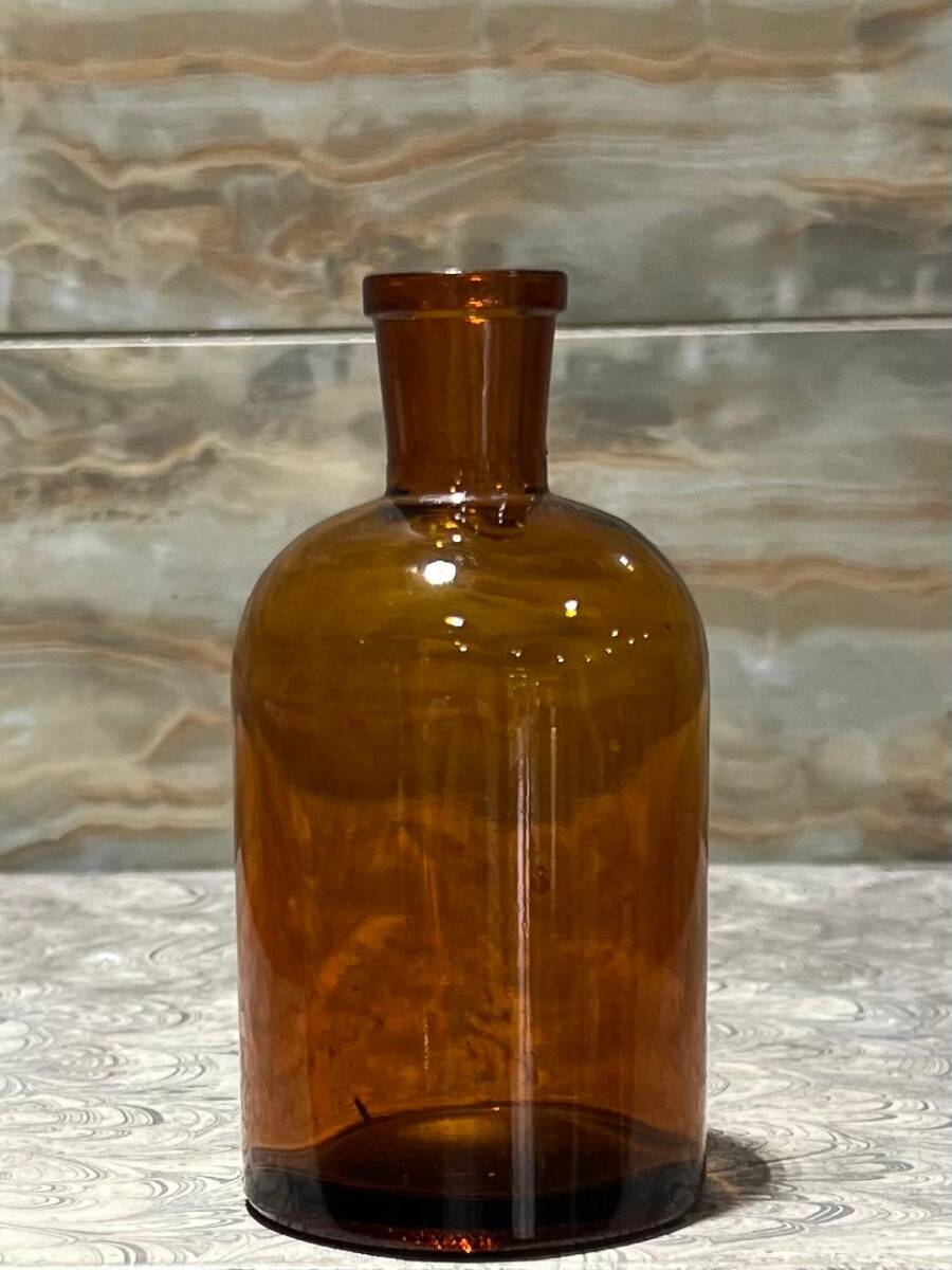 Vintage Amber Renkli Eczacı Şişesi 10.5cm AOB8834 - 3