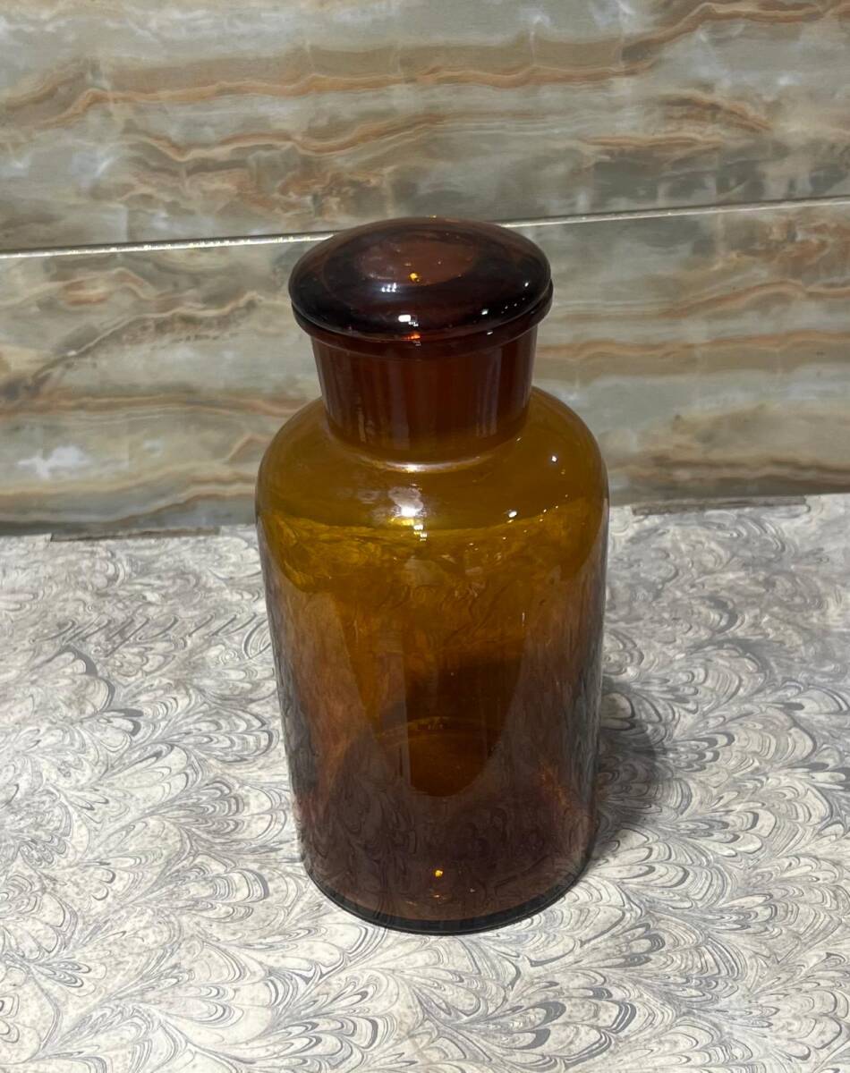 Vintage Amber Renkli Eczacı Şişesi 14cm AOB8816 - 3