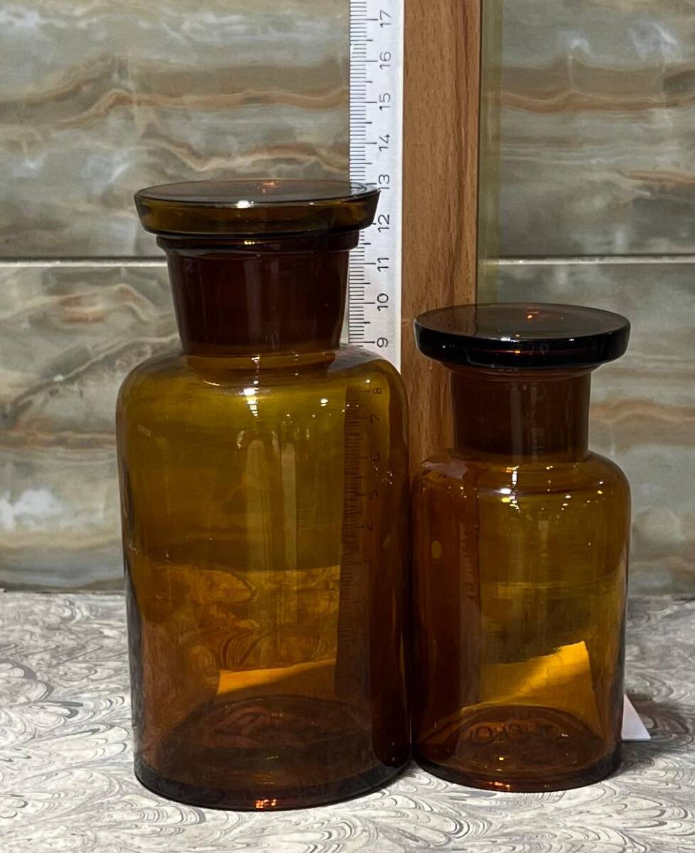 Vintage Amber Renkli Eczacı Şişesi 2 Adet Set 13,10cm AOB8817 - 2