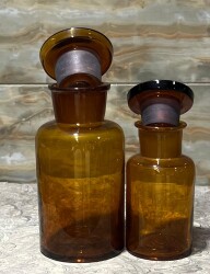Vintage Amber Renkli Eczacı Şişesi 2 Adet Set 13,10cm AOB8817 - 3