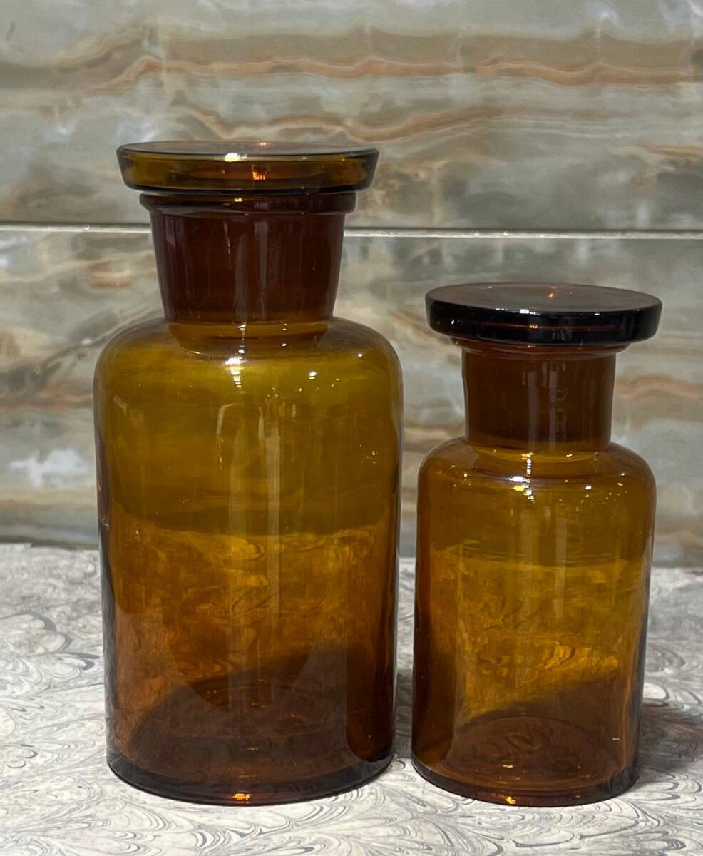 Vintage Amber Renkli Eczacı Şişesi 2 Adet Set 13,10cm AOB8817 - 4