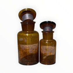 Vintage Amber Renkli Eczacı Şişesi 2 Adet Set 13,10cm AOB8817 - 