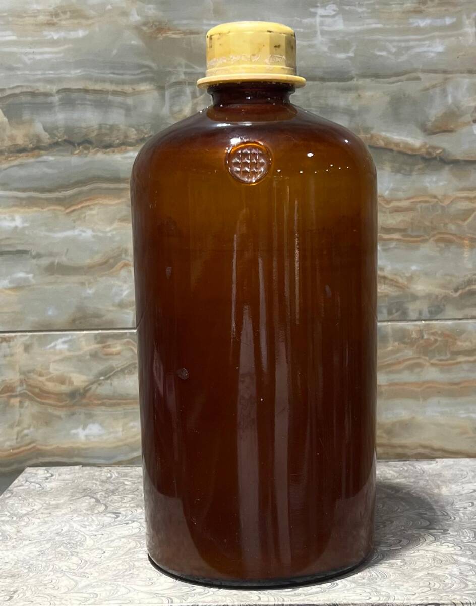 Vintage Amber Renkli E.MERCK Üzerinde Şirket Mühürlü Eczane Laoratuvar Şişesi 28cm AOB8821 - 4