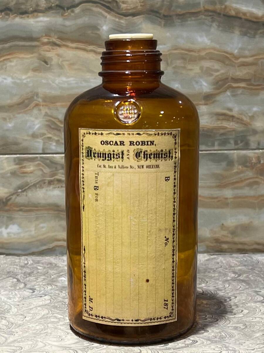 Vintage Amber Renkli Oscar Robin Eczacı Kimyager Adına Mühürlü Eczacı Şişesi 21cm AOB8827 - 4