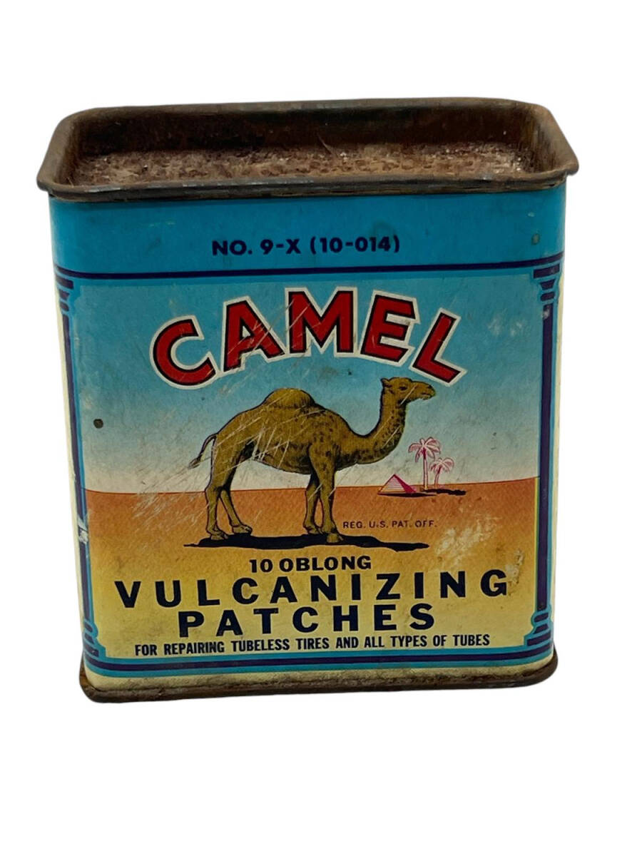 Vintage Camel Yuvarlak Vulkanize Yama Üniteleri Kiti 1946 Koleksiyonluk Teneke Kutu AOB4228 (N) - 1