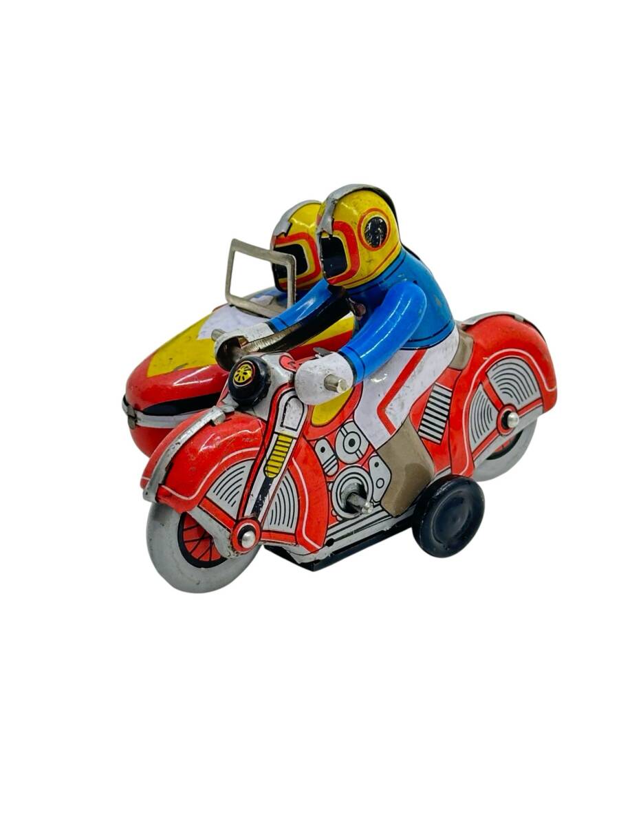Vintage Çift Kişilikli 3 Tekerlekli Kurmalı Teneke Oyuncak Motosiklet AOB4456 - 2