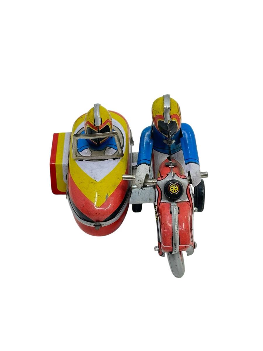 Vintage Çift Kişilikli 3 Tekerlekli Kurmalı Teneke Oyuncak Motosiklet AOB4456 - 3