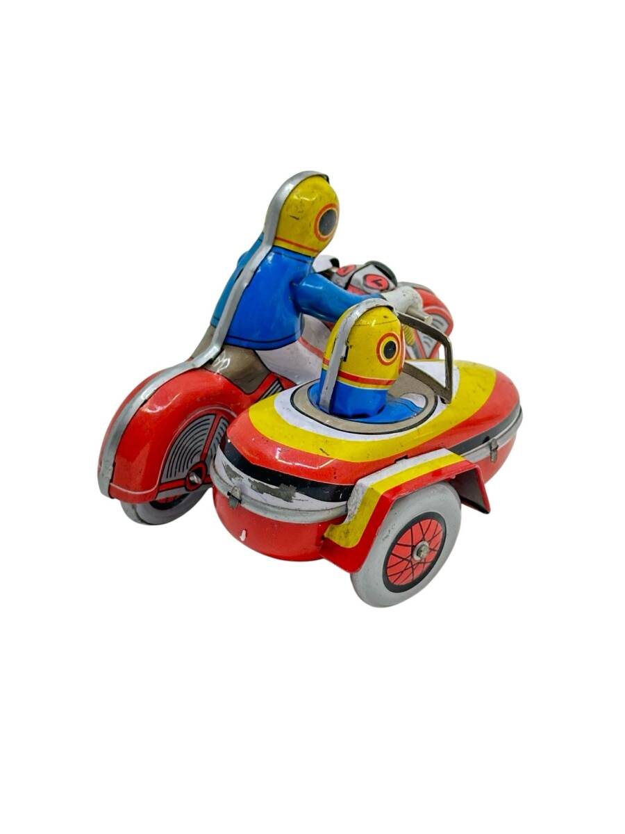 Vintage Çift Kişilikli 3 Tekerlekli Kurmalı Teneke Oyuncak Motosiklet AOB4456 - 4
