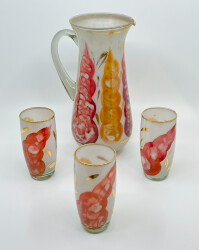 Vintage El Boyaması Cam Sürahi Ve Bardak Seti AOB3863 - Gökçekoleksiyon