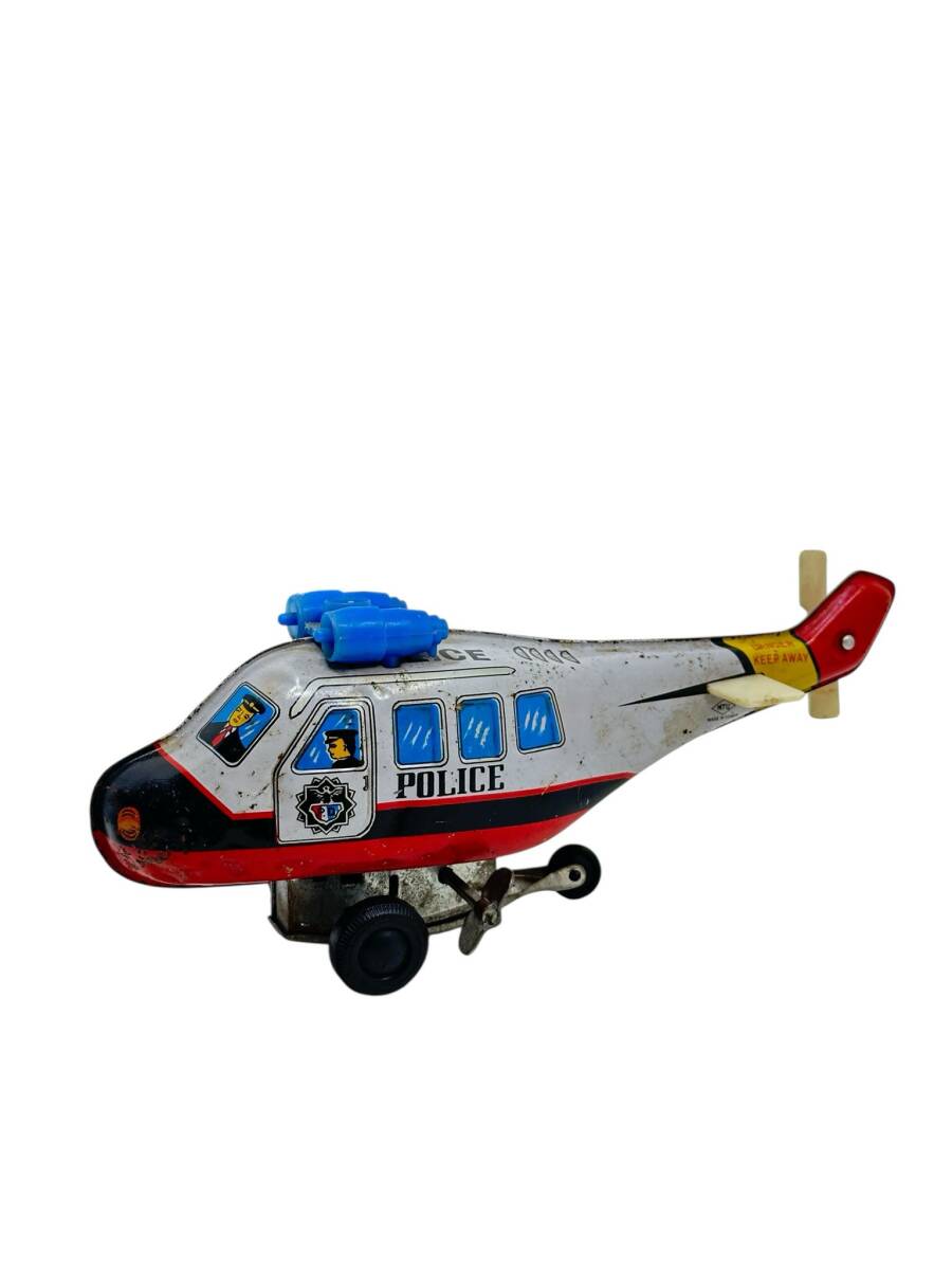  Vintage Kurmalı Teneke Oyuncak Polis Helikopteri AOB4459 - 1
