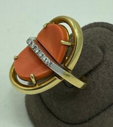 Vintage Mercan ve Pırlanta Taşlı Yüzük ELM037 - 5