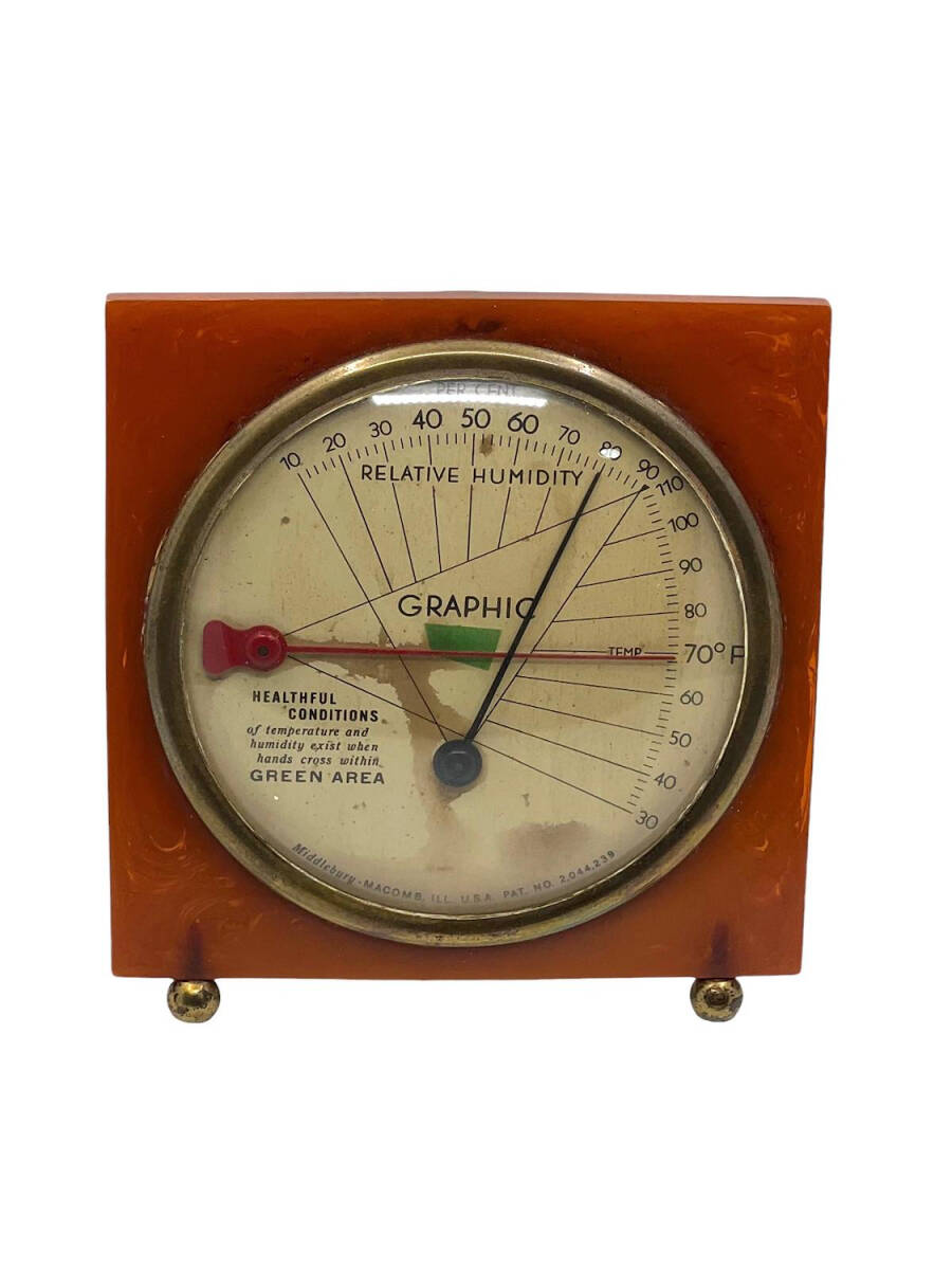 Vintage Middlebury Elektrikli Saat Art Deko Stili Bakalit Barometre Termometre AOB4244 - 1