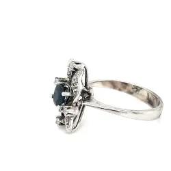 Vintage Safir ve Elmas Taşlı Zarif Tasarım Yüzük – 8 Elmas – 3.19 Gr #3 - 3