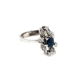 Vintage Safir ve Elmas Taşlı Zarif Tasarım Yüzük – 8 Elmas – 3.19 Gr #3 - 4