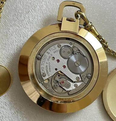 Vintage TISSOT 14 Ayar Altın Kurmalı ve 14 Ayar Zincirli Cep Saati SAA090 - 3