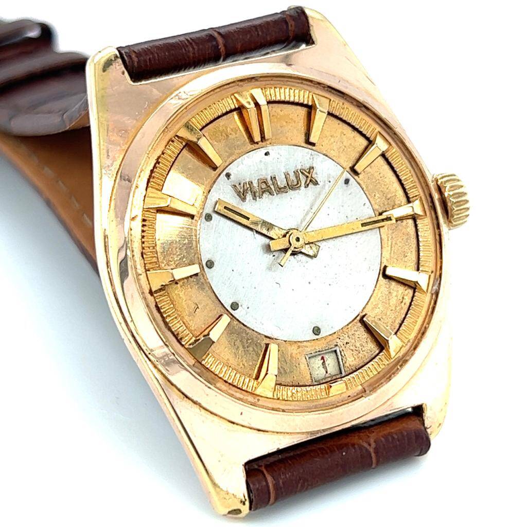 Vintage VIALUX Altın Kaplama Kurmalı Unisex Kol Saati EBY287 - 5