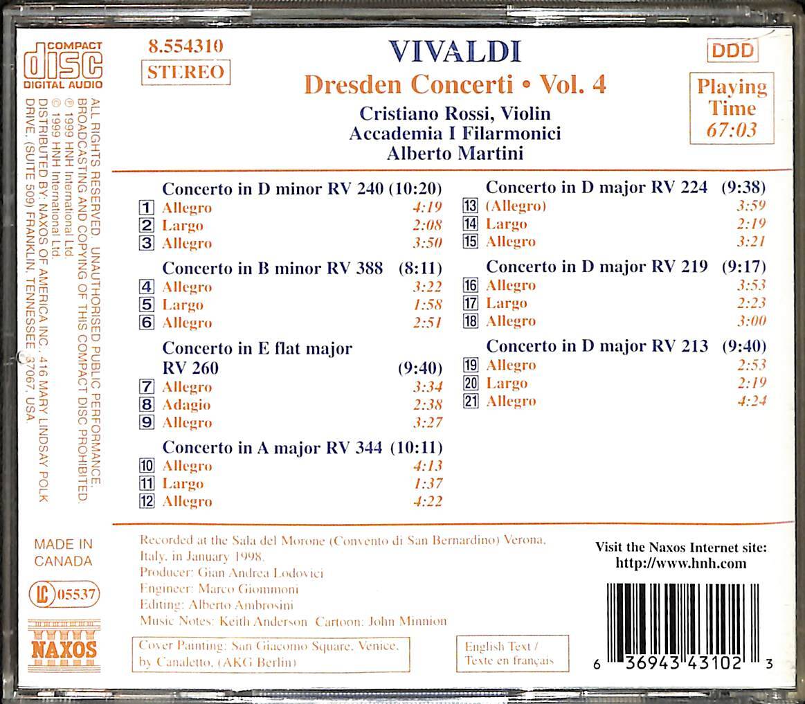 Vivaldi: Dresden Concerti 4 by Alberto Martini CD (İkinci El) CD3990 - 2