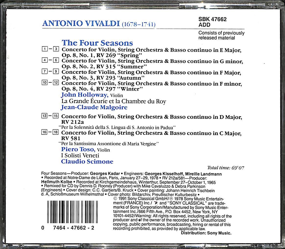 Vivaldi - The Four Seasons • Violin Concerto in D Major, RV 212a • Violin Concerto In C Major RV 581 CD (İkinci El) CD4630 - 2
