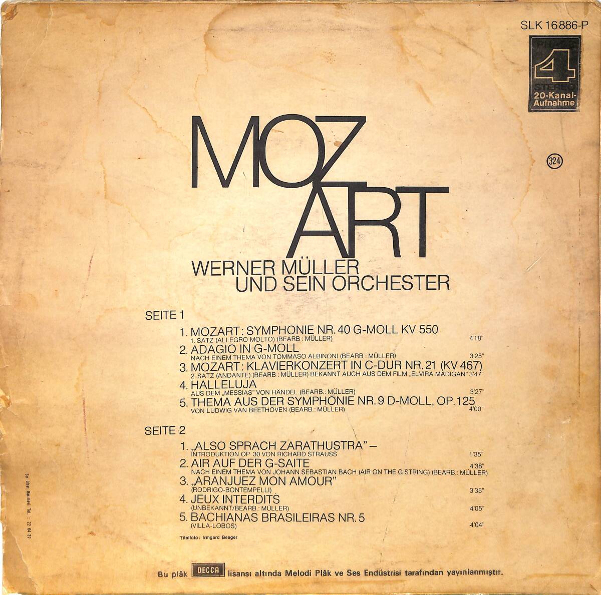 Werner Müller Und Sein Orchester – Mozart 40 LP PLAK (10/7.5) PLK26562 - 2