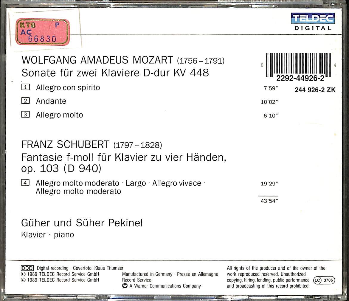 Wolfgang Amadeus Mozart, Franz Schubert, Güher Und Süher Pekinel CD (İkinci El) CD3875 - 2