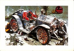 Yaldızlı Yılbaşı Ve Antika Araba Temalı Tebrik Kartı KRT18129 - Gökçekoleksiyon