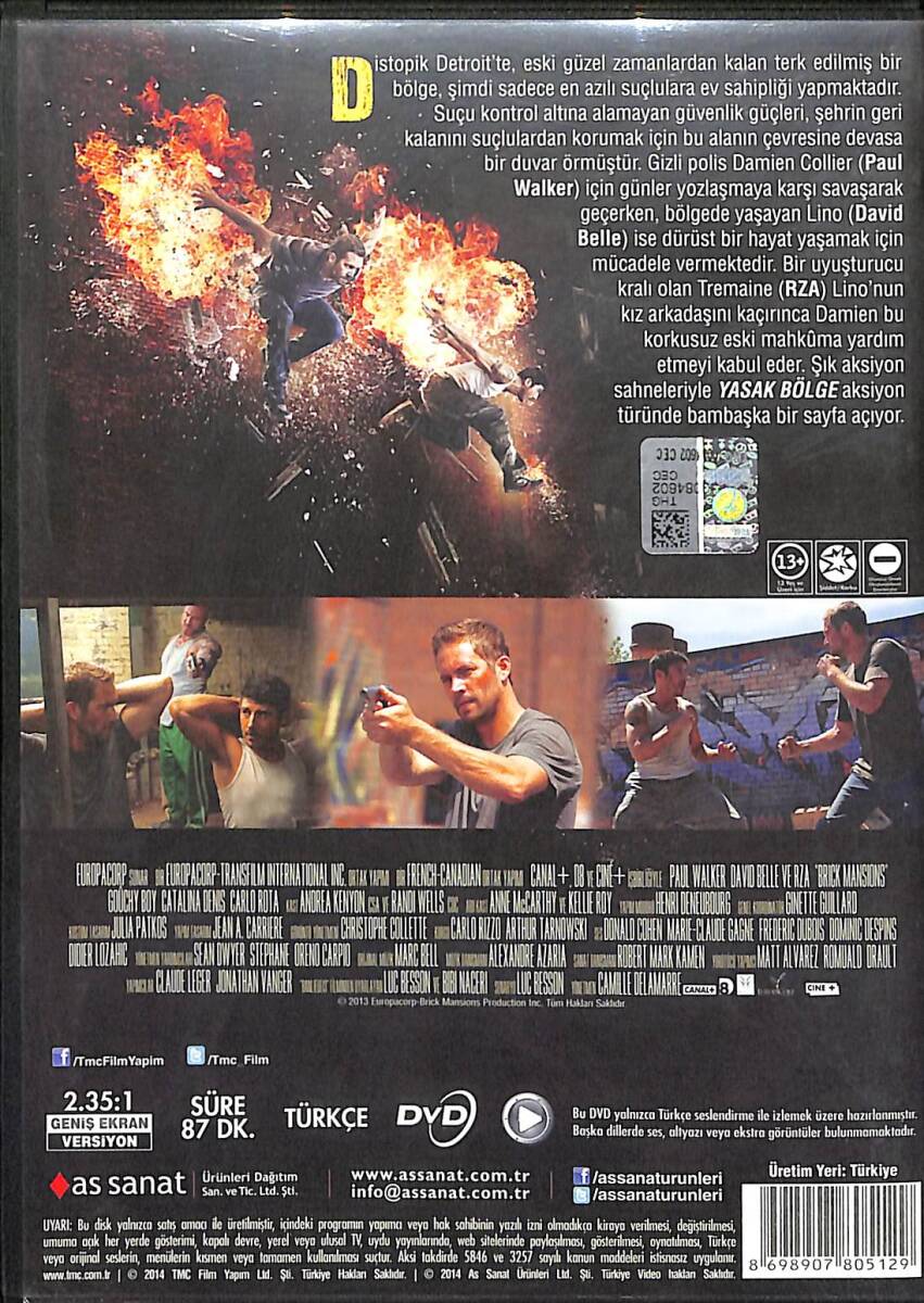 Yasak Bölge (Brick Mansions) – Paul Walker, David Belle, RZA Orijinal DVD (İkinci El) DVD2924 - 2