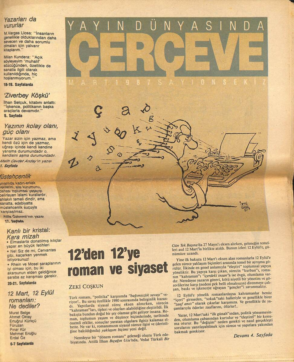 Yayın Dünyasında Çerçeve Dergisi Mart 1987 - 12'den 12'ye Roman Ve Siyaset - Carlo Cassola Da Yok Artık GZ137590 - 1