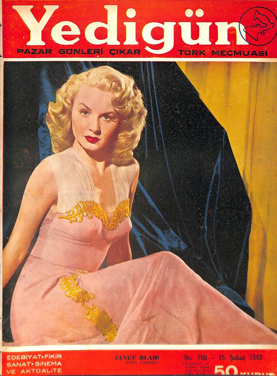 Yedigün Dergisi 15 Şubat 1948 No.780 - Kapak: Janet Blair - New York Belediyesi Berber Mektebi Açıyor - Komünizm Karşısında Türkiye - Ferdi Tuğman NDR93723 - 1