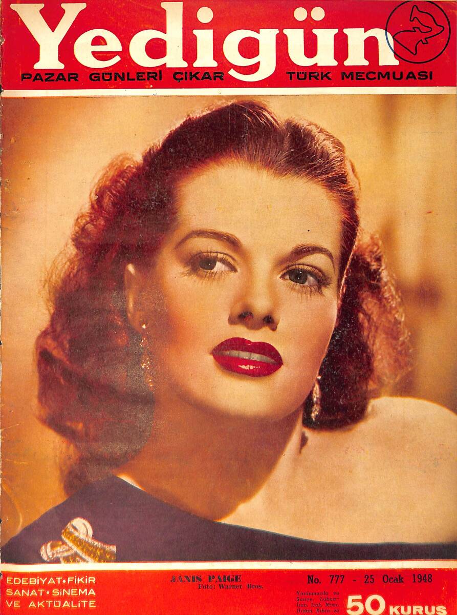 Yedigün Dergisi 25 Ocak 1948 No.777 - Kapak: Janis Paige - Varga'nın İdeal Dünya Güzeli 