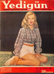 Yedigün Dergisi 4 Nisan 1947 No.739 - Kapak: Veronica Lake - Ida Lupito - Rize Çayı - Bir Uçak Yolcusu Neler Bilmeli - Cemil Cahit Cem NDR93669 - Gökçekoleksiyon