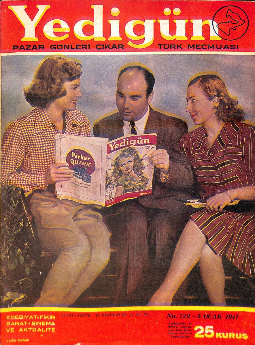 Yedigün Dergisi 5 Ocak 1947 No.722 - Kapak: Alexis Smith - H. Feridun Es - Naci Kalmıkoğlu Resim Sergisi - Dr. Nuri Ömer Ergene NDR95417 - 1