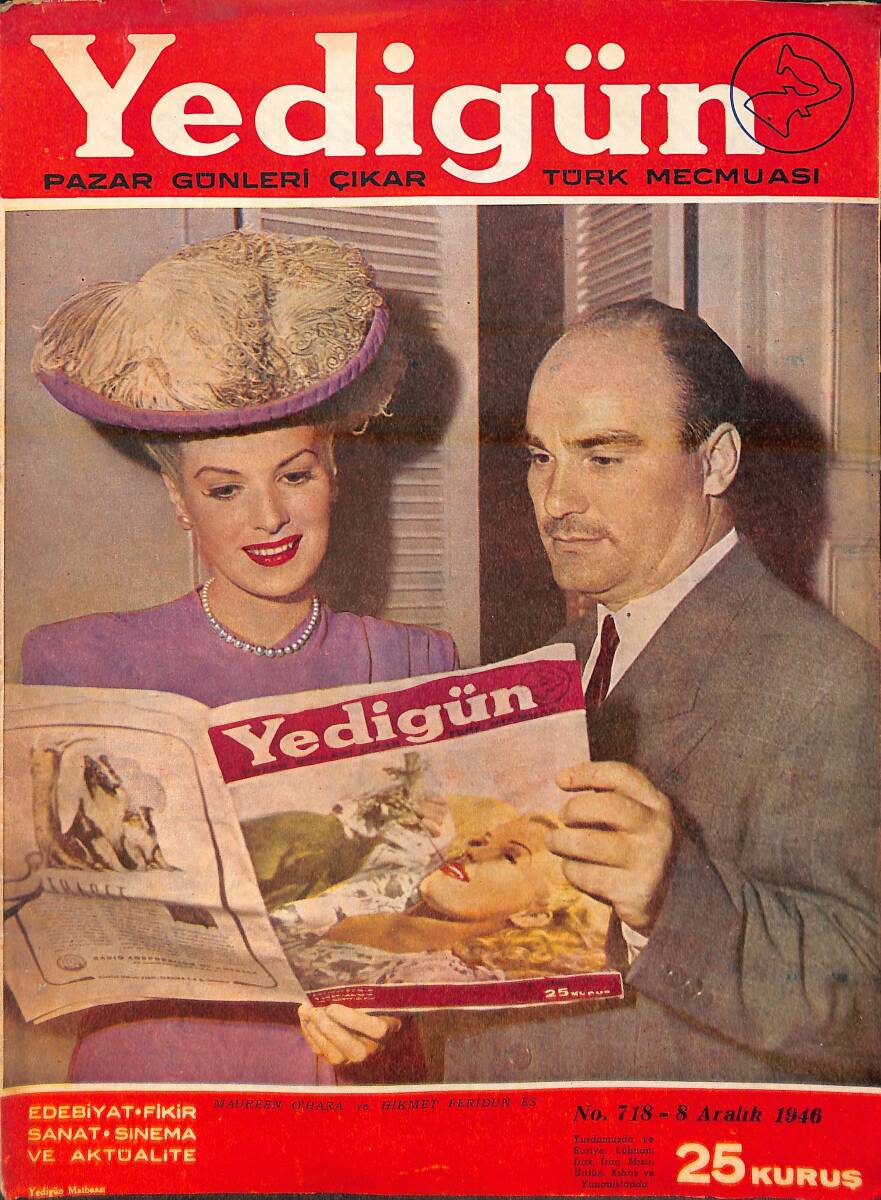 Yedigün Dergisi 8 Aralık 1946 No.718 - Kapak: Maureen O'Hara ve Hikmet Feridun Es NDR95421 - 1