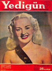 Yedigün Dergisi 9 Şubat 1947 No.727 - Kapak: Betty Grable - Arap Delegeleri - Kolsuz Ressam - Sait Faik Abasıyanık NDR95412 - Gökçekoleksiyon