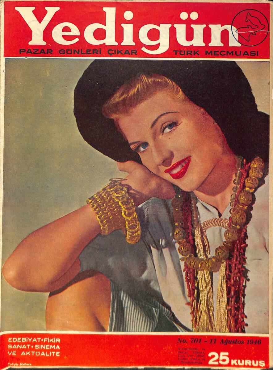 Yedigün Dergisi Türk Mecmuası 11 Ağustos 1946 No.701 – Greta Garbo – Errol Flynn – Betty Grable – Yvonne De Carlo NDR101684 - 1