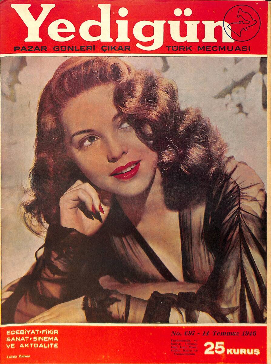 Yedigün Dergisi Türk Mecmuası 14 Temmuz 1946 No.697 – Hüseyin Avni Sağıroğlu – Kenan Öner – June Haver – Adele Jergens – Janis Paige NDR101690 - 1