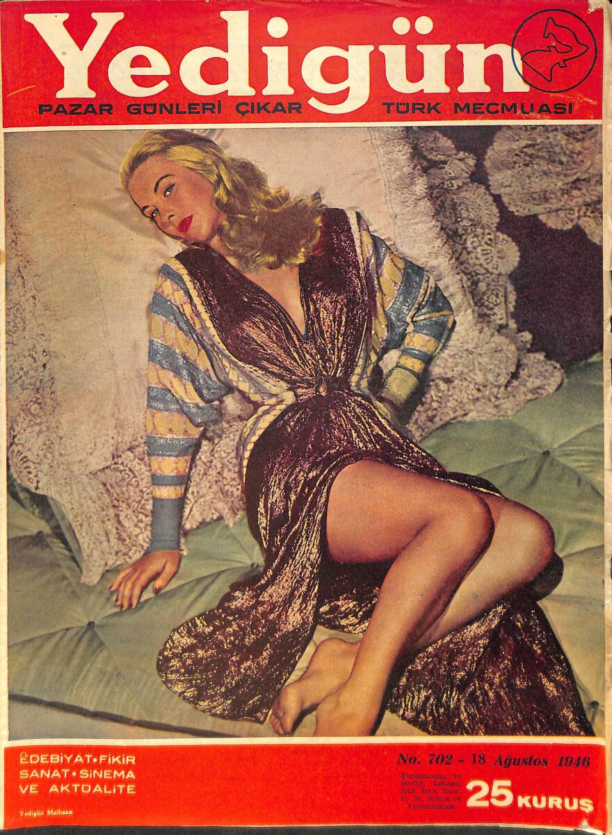 Yedigün Dergisi Türk Mecmuası 18 Ağustos 1946 No.702 – Mısır Kralı Majeste Faruk – Dorohty Lamour – Evelyn Keys – Van Johnson NDR101683 - 1