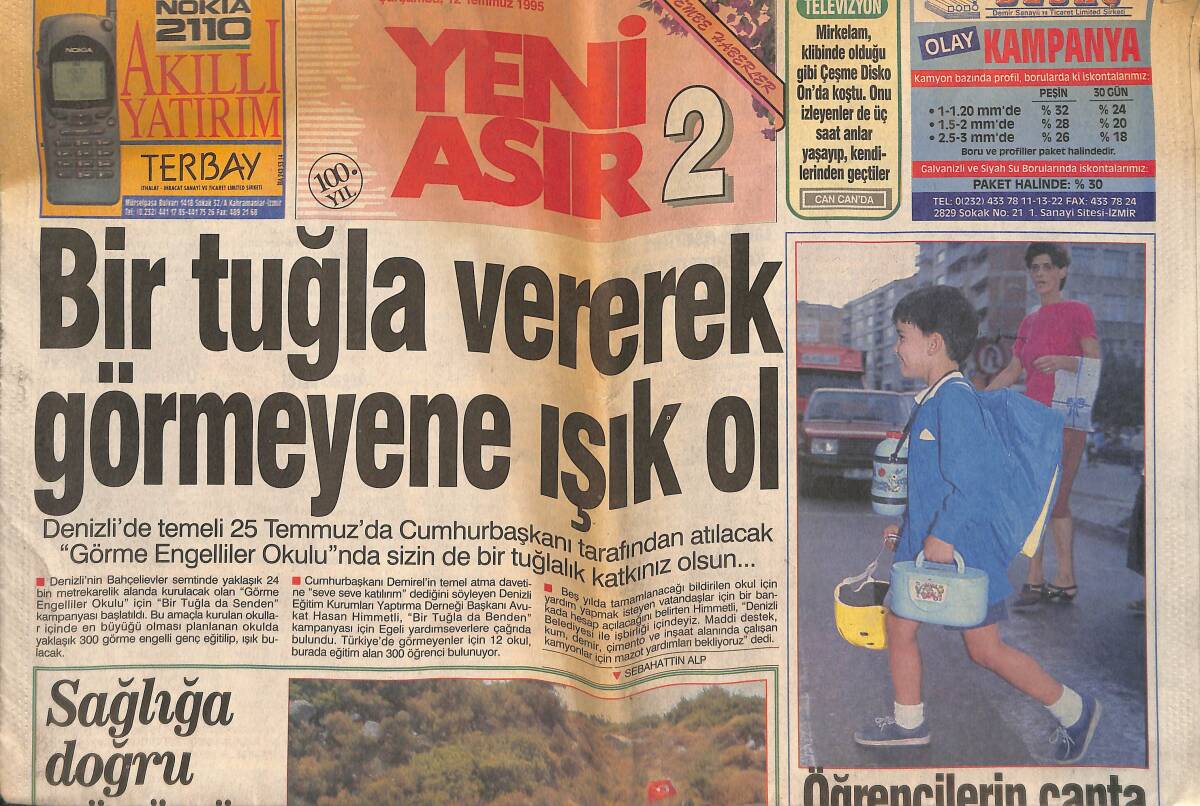 Yeni Asır 2 Gazetesi 12 Temmuz 1995 - Manisa Valiliğine 500 Milyon Bağışlayan Kişilerin İsimleri Yeni Yapılacak Okullara Verilecek GZ132306 - 1