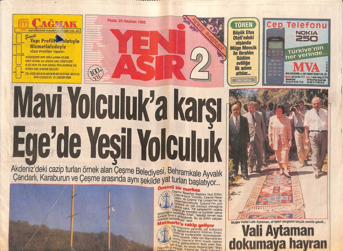Yeni Asır 2 Gazetesi 25 Haziran 1995 - Ünlü Malgaca Pazarı Tıklım Tıklım - Mavi Yolculuk'a Karşı Ege'de Yeşil Yolculuk GZ134282 - 1