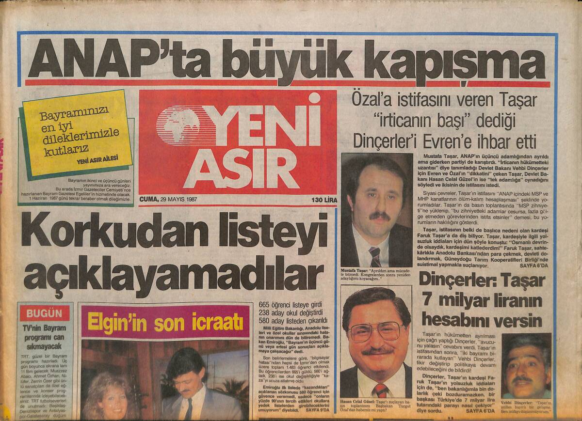 Yeni Asır Gazetesi 1 Haziran 1987 - Özal, Hükümet Ve Anap'ta Değişiklik Listesi Hazırladı - Tekel'e 7,5 Milyar Liralık Çifte Kazık GZ132174 - 2