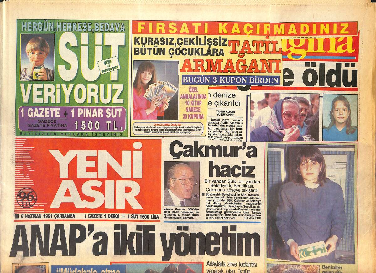 Yeni Asır Gazetesi 5 Haziran 1991 - Galatasaray'da Tanju Şoku - Çakmur'a Haciz GZ131532 - 1