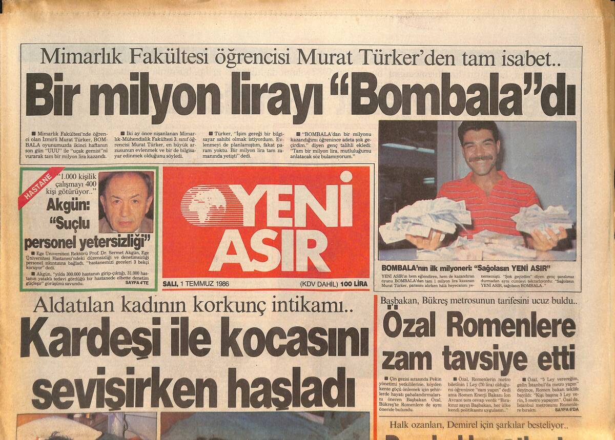 Yeni Asır Gazetesi 1 Temmuz 1986 - DYP , Süvari'nin Kırat'a Nasıl Bineceğini Tartışıyor GZ132130 - 1