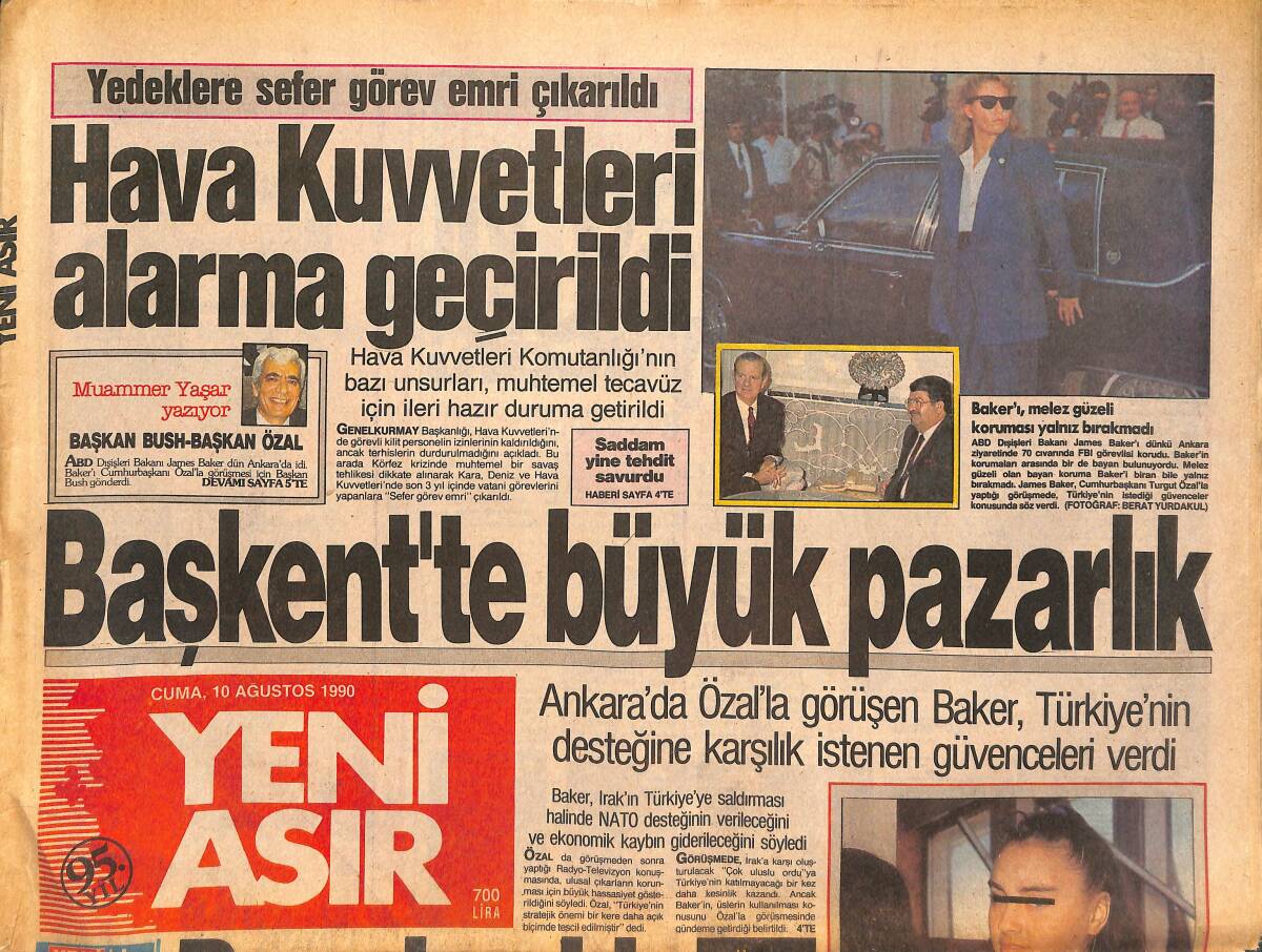 Yeni Asır Gazetesi 10 Ağustos 1990 - Cüneyt Arkın ANAP'lı Oluyor - Hava Kuvvetleri Alarma Geçirildi GZ133474 - 1