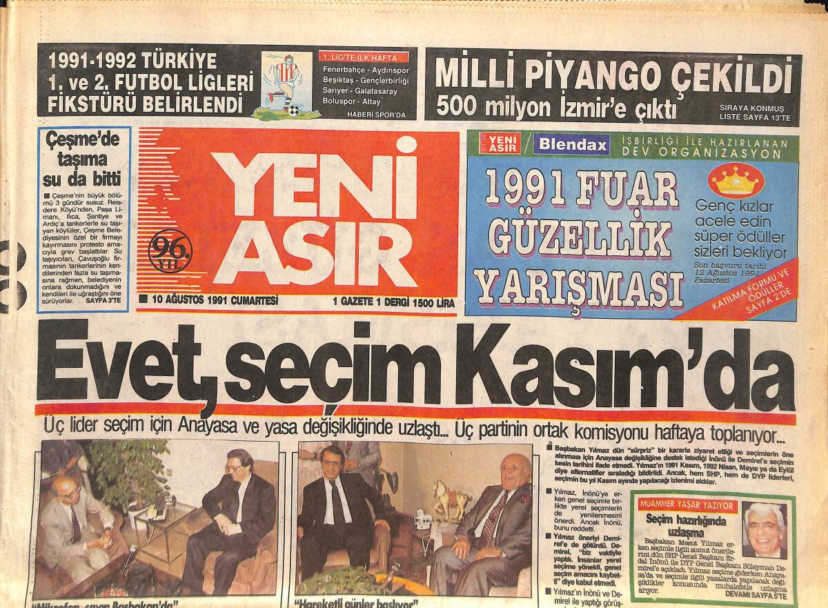 Yeni Asır Gazetesi 10 Ağustos 1991 - Magic Box'ın Teklifi Reddedildi - Sökespor , KSK'ya Kafa Tuttu GZ132145 - 1