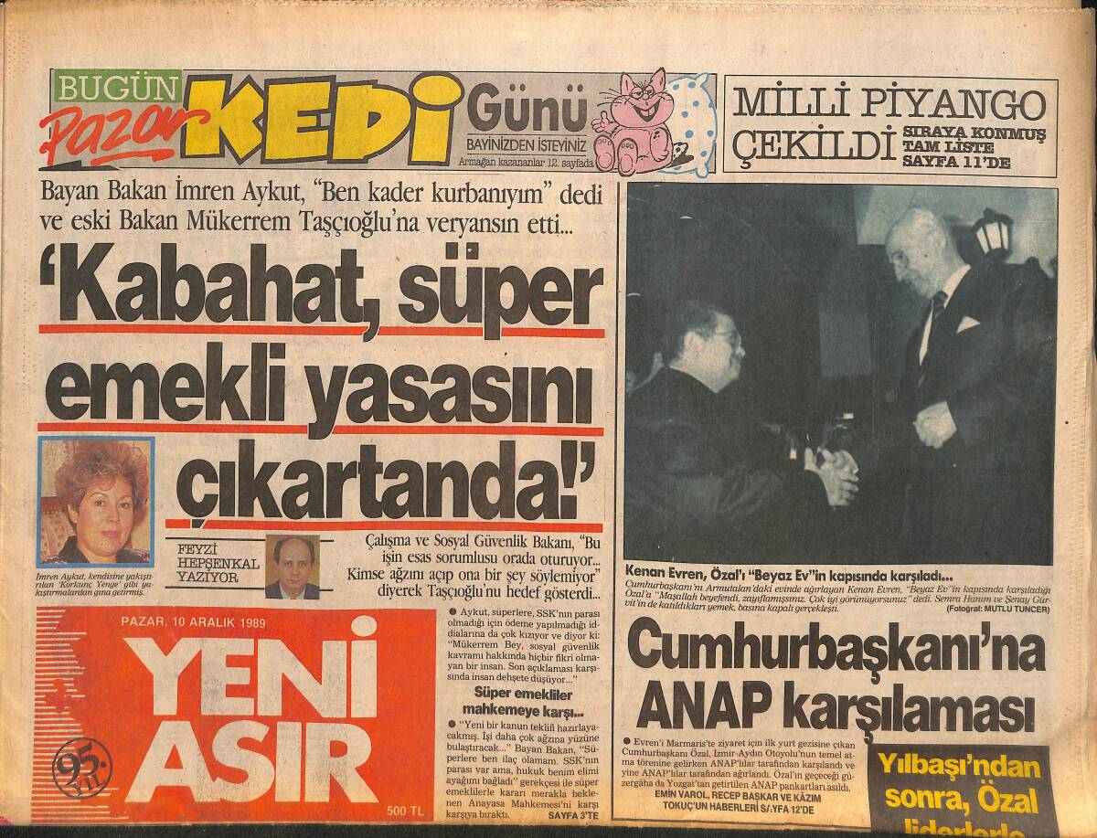 Yeni Asır Gazetesi 10 Aralık 1989 - Ali Baransel'e Aktörlük Teklifi - Cumhurbaşkanı'na ANAP Karşılaması GZ134222 - 1