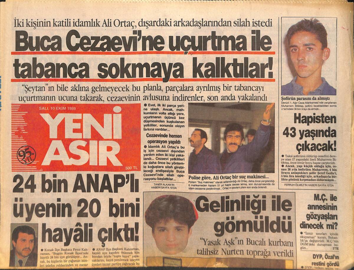 Yeni Asır Gazetesi 10 Ekim 1989 - Cezaevi'ne Uçurtma İle Silah Sokmaya Çalıştılar- Hülya Avşar'ın Anneannesi; Biz Tanju'ya Kız Vermeyiz GZ132245 - 1
